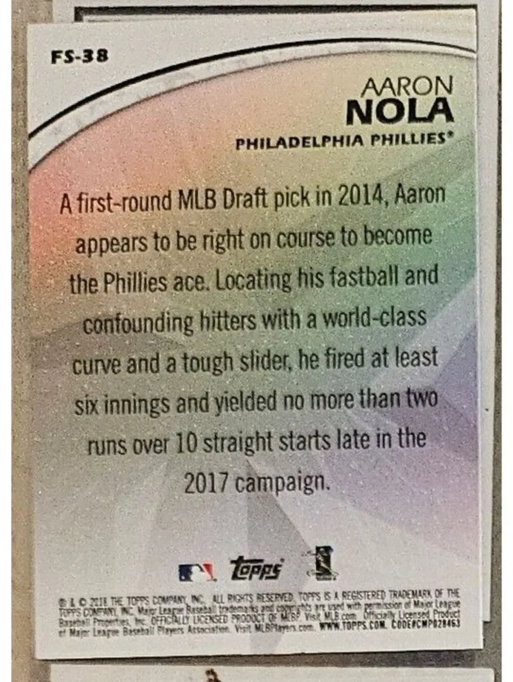2018 Topps Future Stars Aaron Nola Philadelphia Phillies #FS-38 - Picture 2 of 2